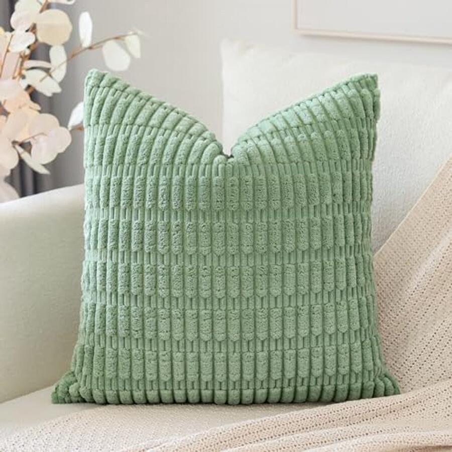 Boho Corduroy Kussenhoes 40 x 40 cm Superzacht Decoratief Kussen voor Bank Slaapkamer en Auto Sage Groen