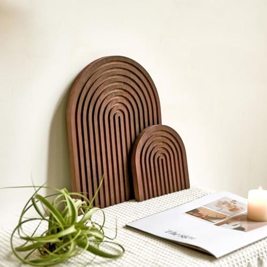 Boho Decoratie Set van 2 Houten Regenboog Planken voor Wandrek en Tafeldecoratie