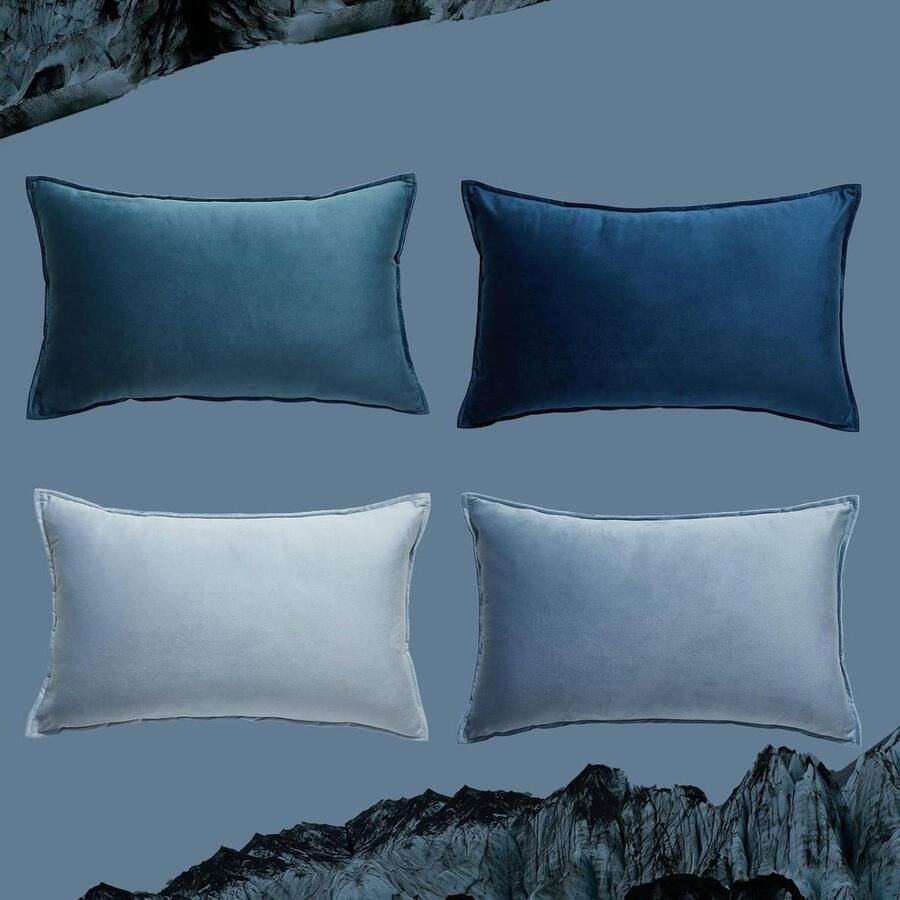 Boho fluwelen kussenslopen voor bed en sofa in blauw Set van 4 rechthoekige kussenhoezen voor woonkamer 30 x 50 cm Zacht en pluizig