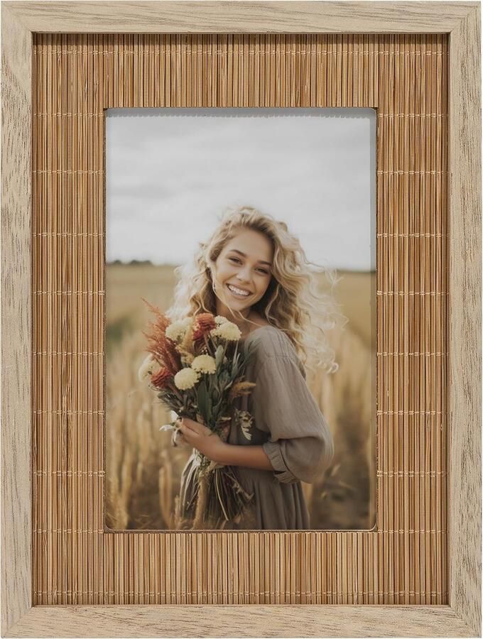Boho Fotolijst 10 x 15 cm 10 x 15 cm fotolijst van natuurlijk bamboe geweven wanddecoratie of tafel cadeau voor familie papa oma vrienden cadeau voor mama Moederdag