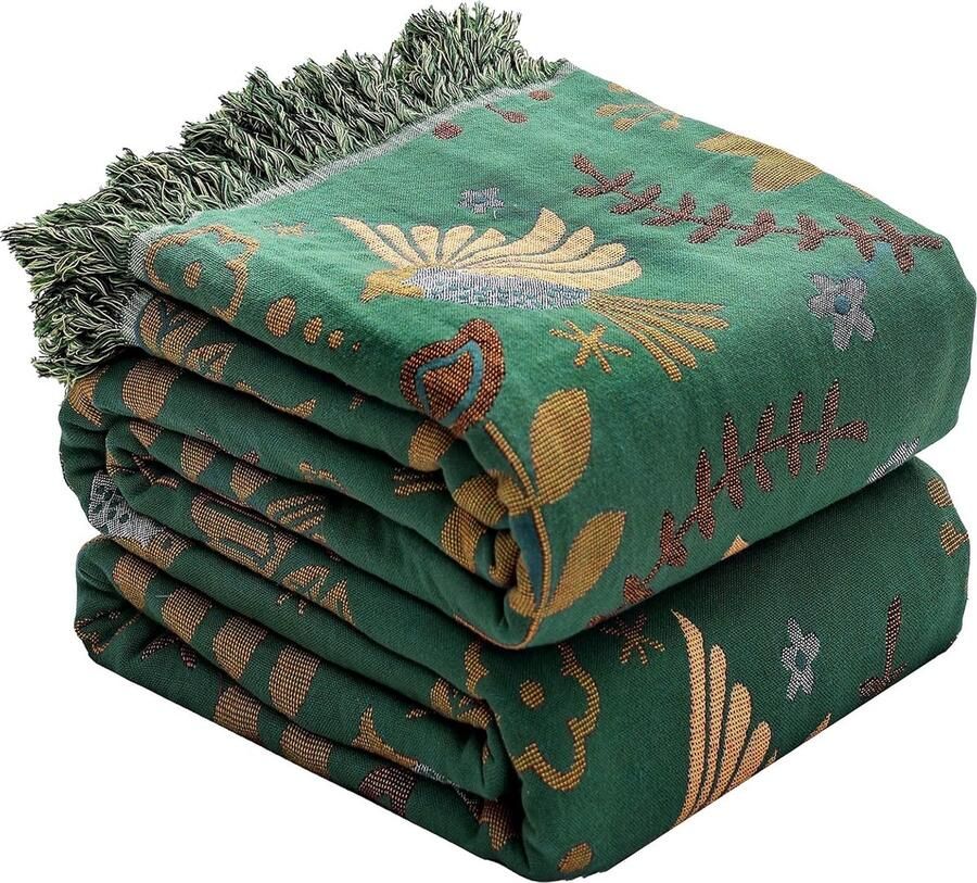 Boho gooideken voor bed 100% katoen ultrazacht rustiek quilt vogel bloemenprint boerderij decoratieve dekbedden 200 x 230 cm elk seizoen rustiek gooien voor bank stoel