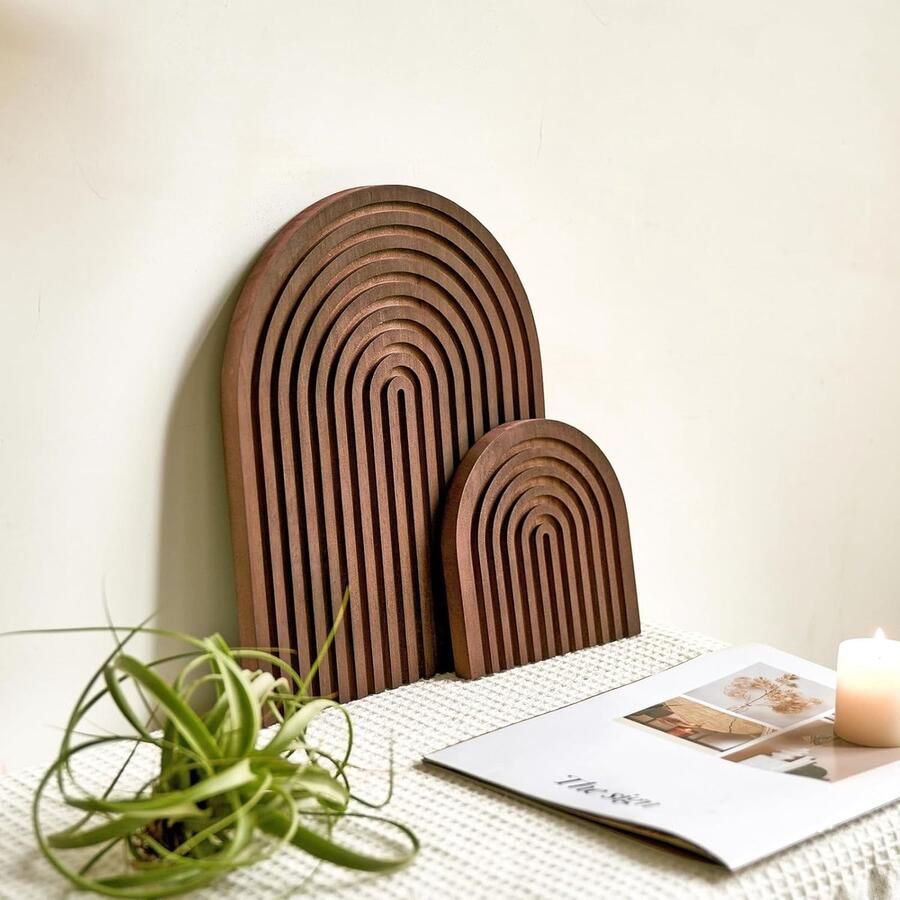 Boho-houten plank decoratie regenboog hout decoratief van grenenhout voor wandrek fotorek tafeldecoratie dressdecoratie kamerdecoratie voor woonkamer slaapkamer kantoor of keuken set