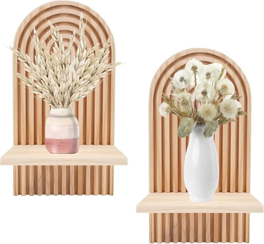 Boho Houten Regenboog Wandplanken 2 Stuks Zwevende Planken voor Wanddecoratie