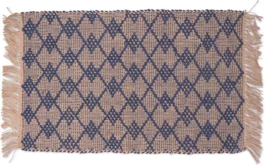 Boho Jute Tapijt 60 x 90 cm Vloerkleed Badmat & Voetmat in Blauw