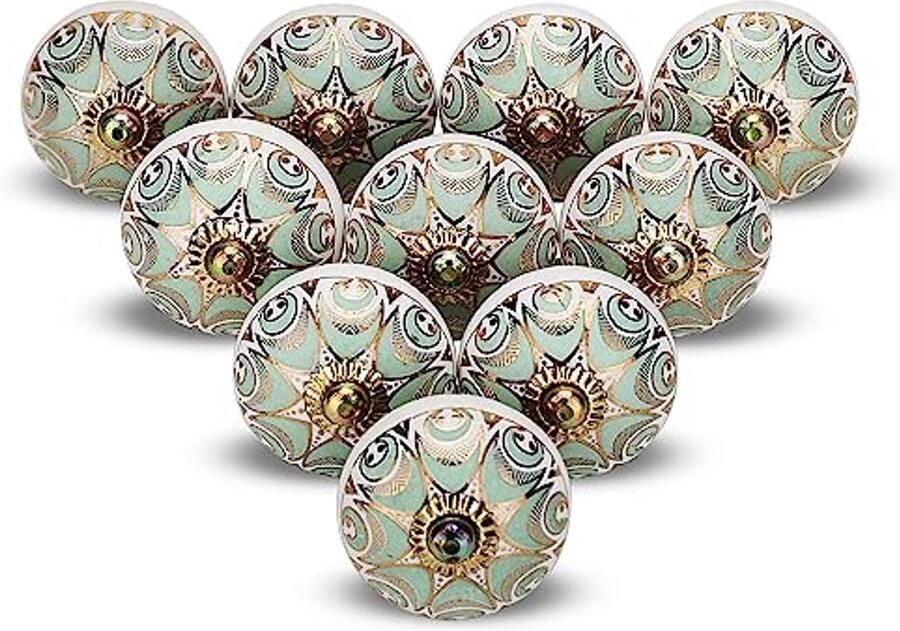 Boho Keramische Kastknoppen Decoratieve Meubelhandvatten voor Dressoirs en Keukens Set van 10