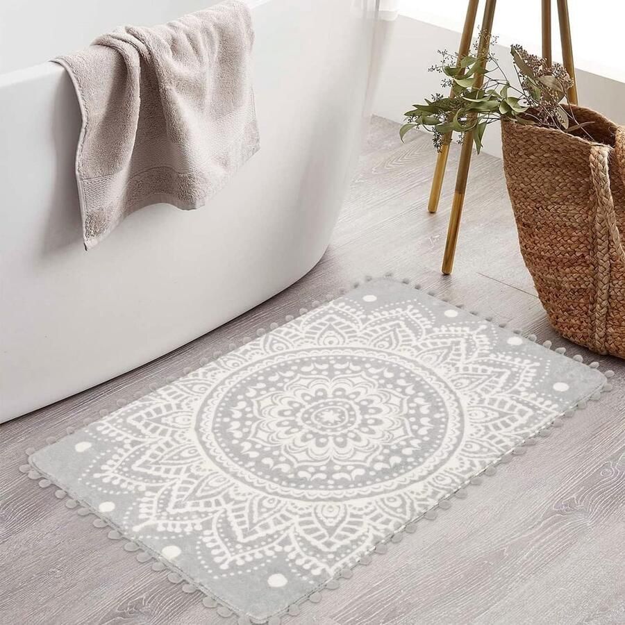 Boho Kleine Badkamer Tapijten 60x90cm Grijs Mandala Zachte Deurmat Pom Fringe Entryway Bad Wastafel Slaapkamer Decor vloerkleed