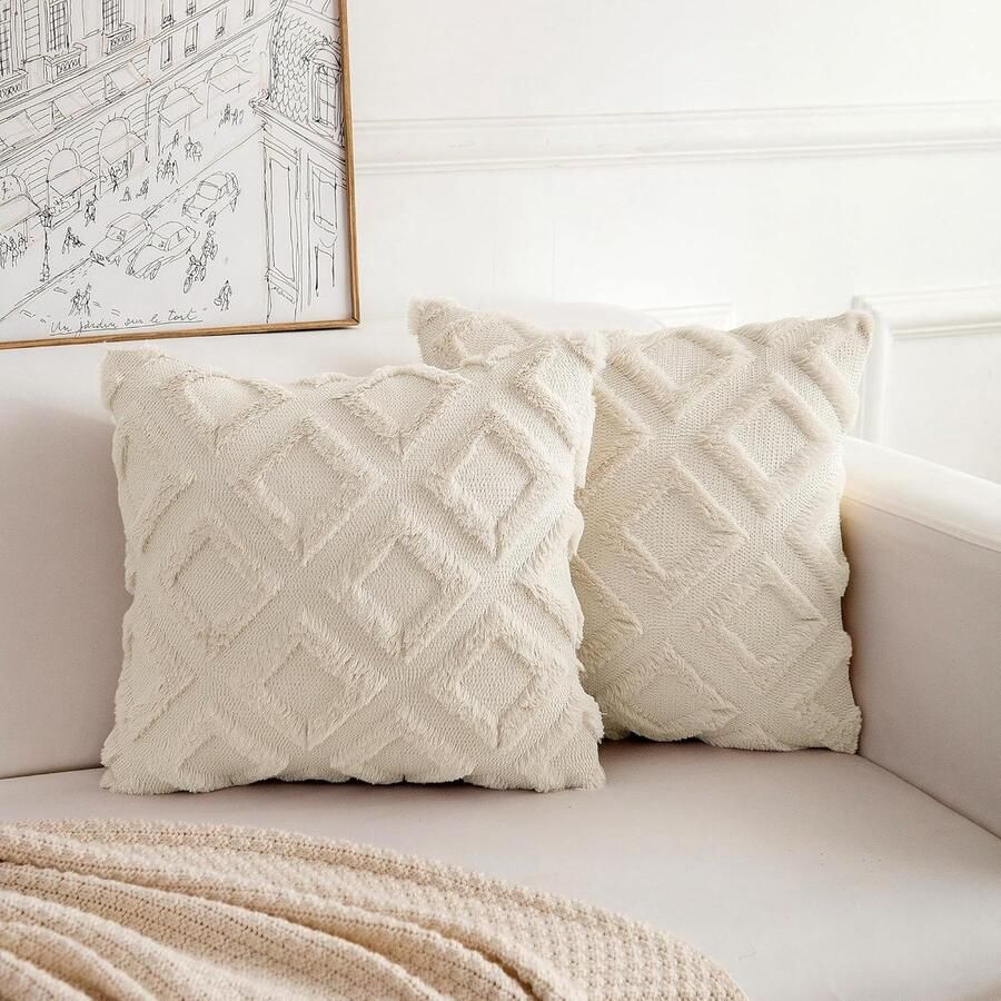 Boho kussenhoes 50 x 50 cm set van 2 polyester decoratieve bankkussenhoezen beige zachte pluche kussenhoes 50 x 50 cm decoratieve kussenhoes voor bank slaapkamer woonkamer