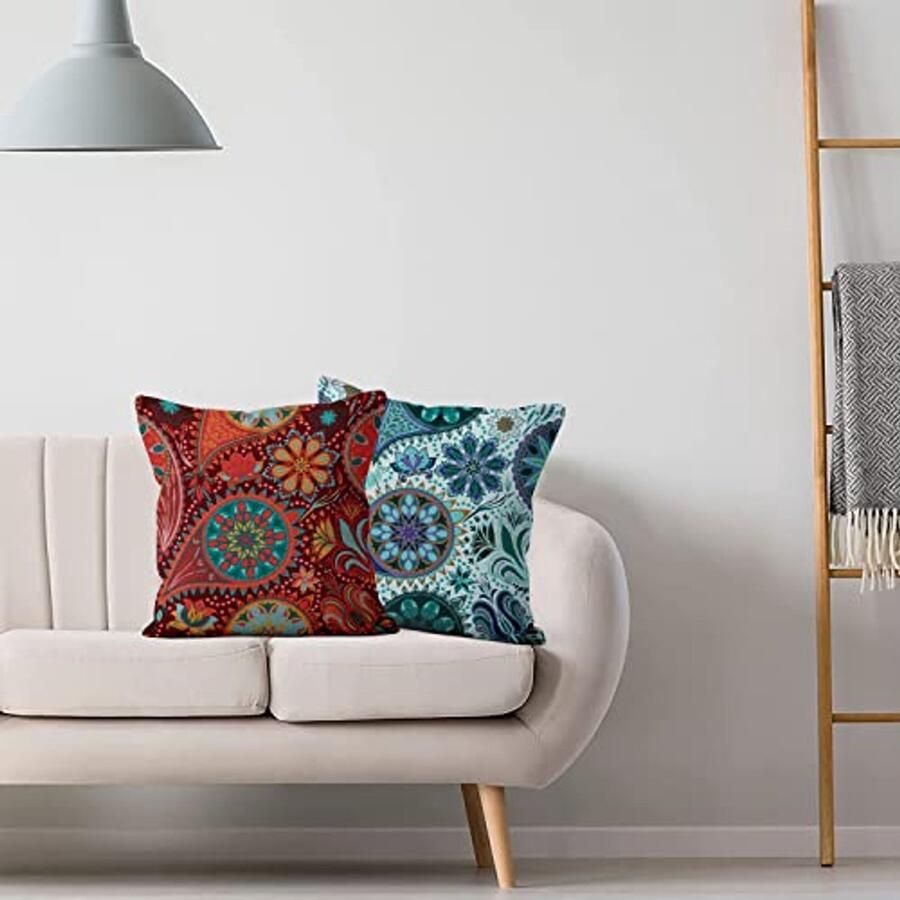 Boho Kussenhoezen Set van 4 – 40 x 40 cm Bloementextuur Wasbaar en Stevig Ideaal voor Bank en Interieurdecoratie