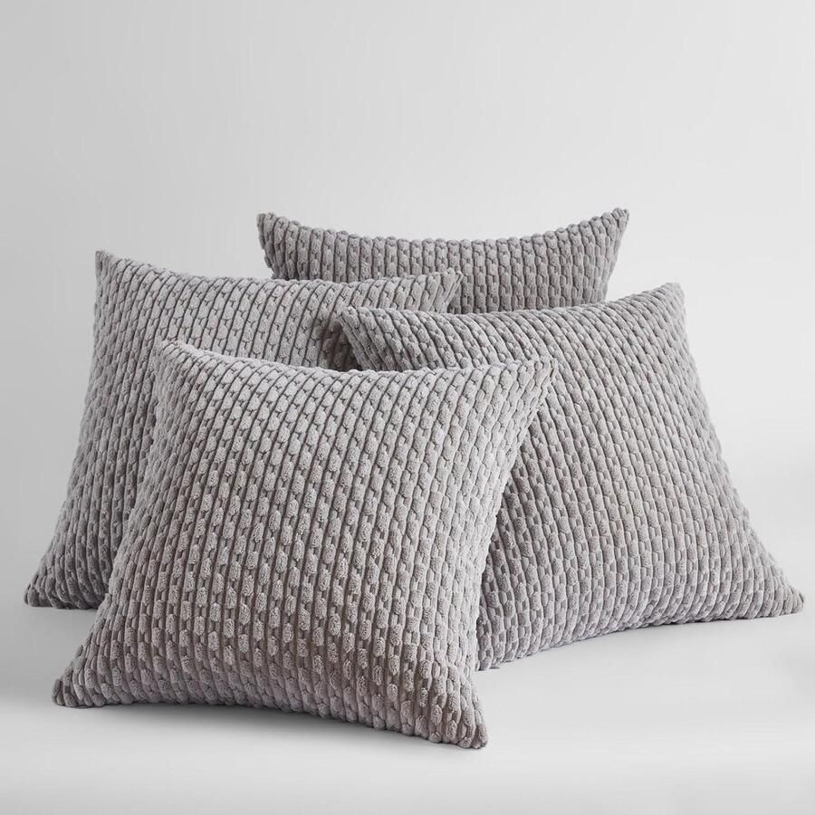 Boho Kussensloop 40 x 40 cm 4 stuks grijs decoratieve kussenslopen van corduroy gestreept voor bank slaapkamer moderne stijl comfortabel en stijlvol binnenkussen 40x40