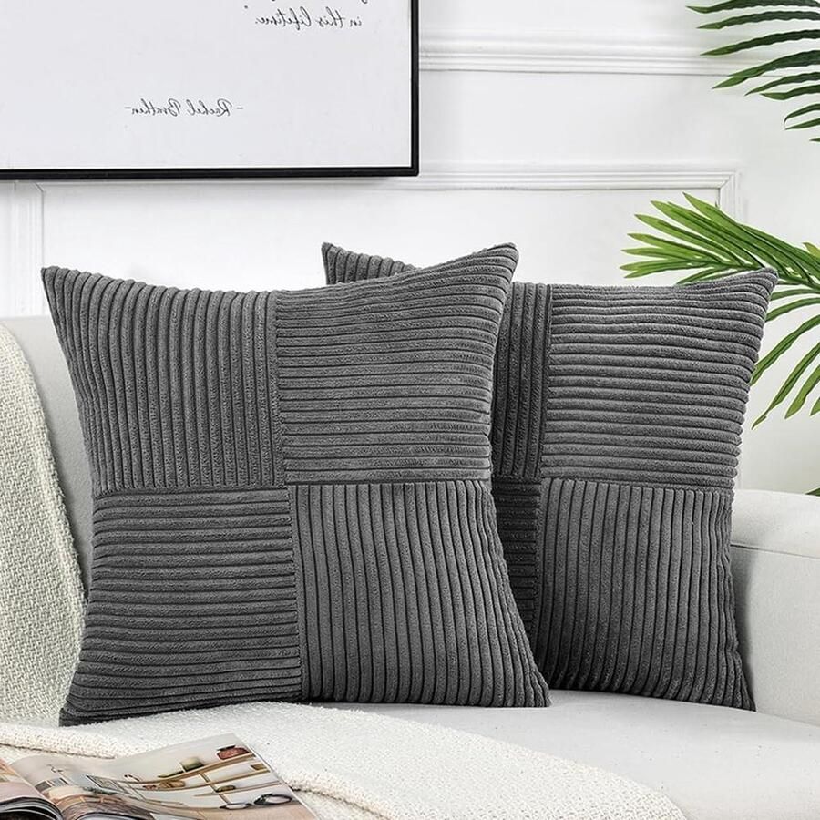 Boho kussenslopen 60 x 60 cm donkergrijs met kruismotief Set van 2 Corduroy decoratie Knuffelige kussensloop Modern voor bank slaapkamer stoel bed kussenhoes 60x60