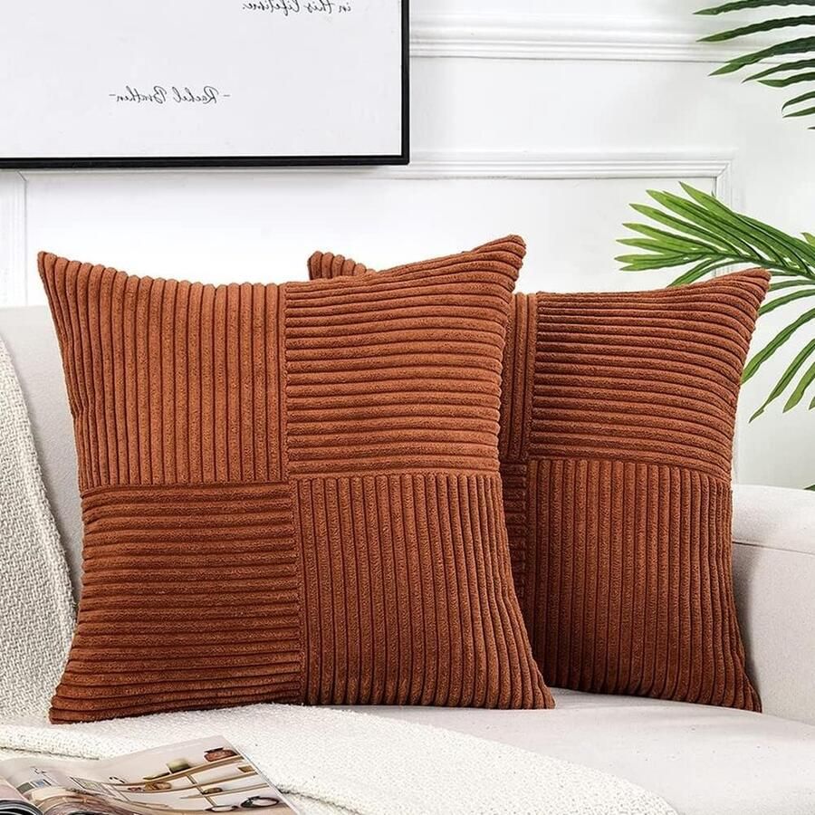 Boho kussenslopen 60 x 60 cm roest kruispatroon corduroy terracotta bank slaapkamer