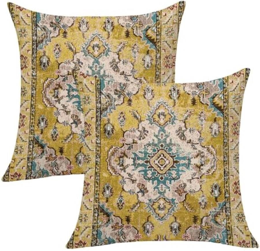 Boho Kussenslopen Set van 2 Geel Herfstdecoratie voor Woonkamer en Bank 45 x 45 cm