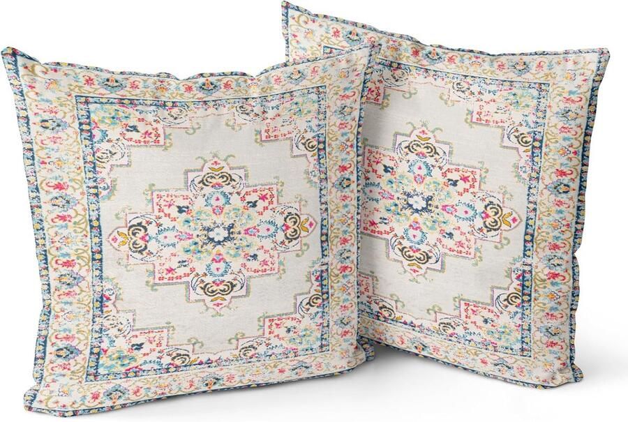 Boho kussenslopen set van 2 Lichtroze met antiek design Dubbelzijdig patroon 45 x 45 cm Zacht voor tuin bank en bed