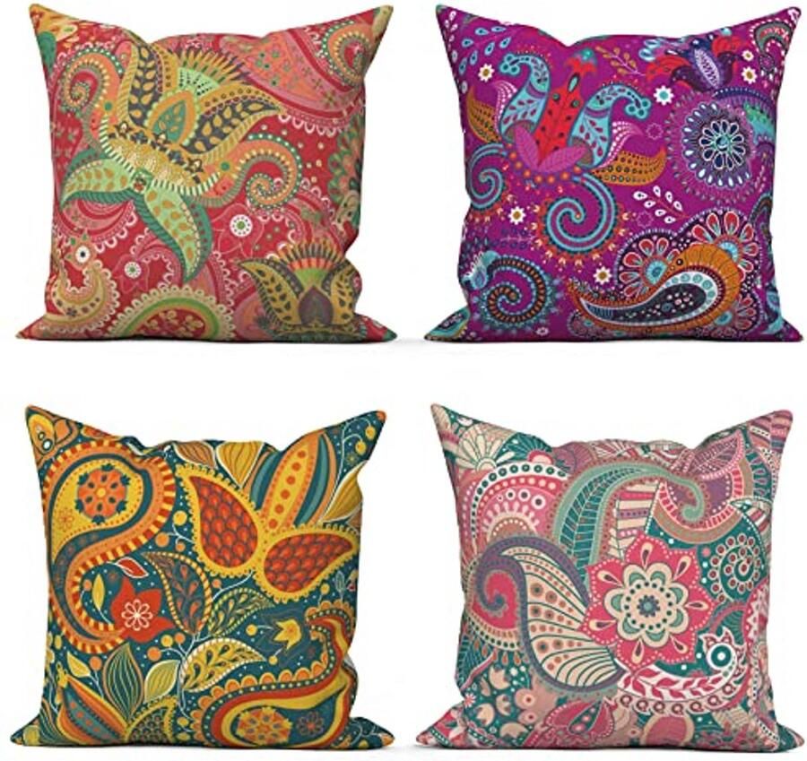 Boho-kussenslopen Set van 4 Bloementextuur 40 x 40 cm Wasbare Polyester Kussens voor de Bank