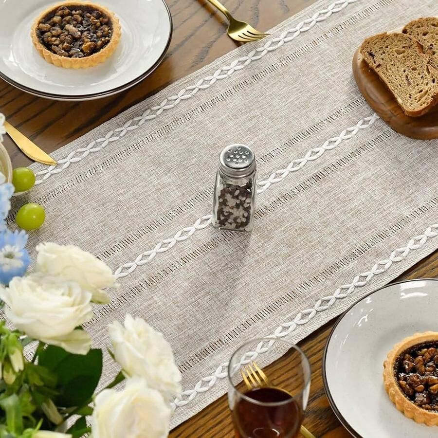 Boho Latte Beige Kwastje Tafelloper Tafeldecoratie 1 stuk Polyester 33x303 cm