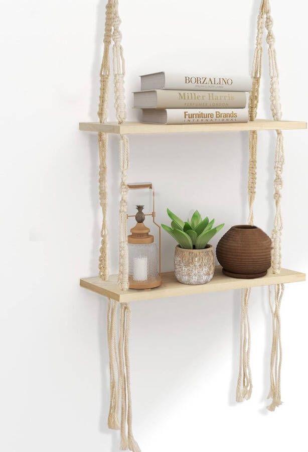 Boho Macrame muur opknoping plank wanddecoratie Boheemse zwevende plank handgeweven kwastje chique zwevende plank voor woonkamer slaapkamer badkamer balkon hal