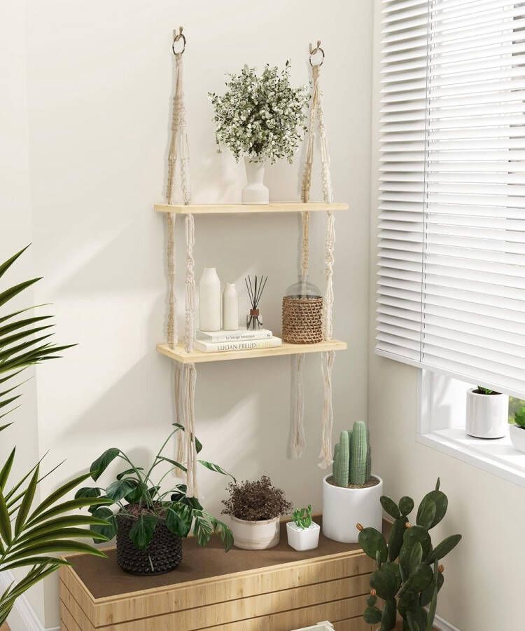 Boho Macrame muur opknoping plank wanddecoratie Boheemse zwevende plank handgeweven kwastje chique zwevende plank voor woonkamer slaapkamer badkamer balkon hal