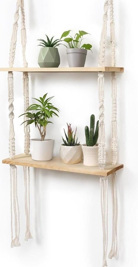 Boho Macrame muur opknoping plank wanddecoratie handgemaakt decoratieve zwevende plank voor woonkamer slaapkamer badkamer balkonhall