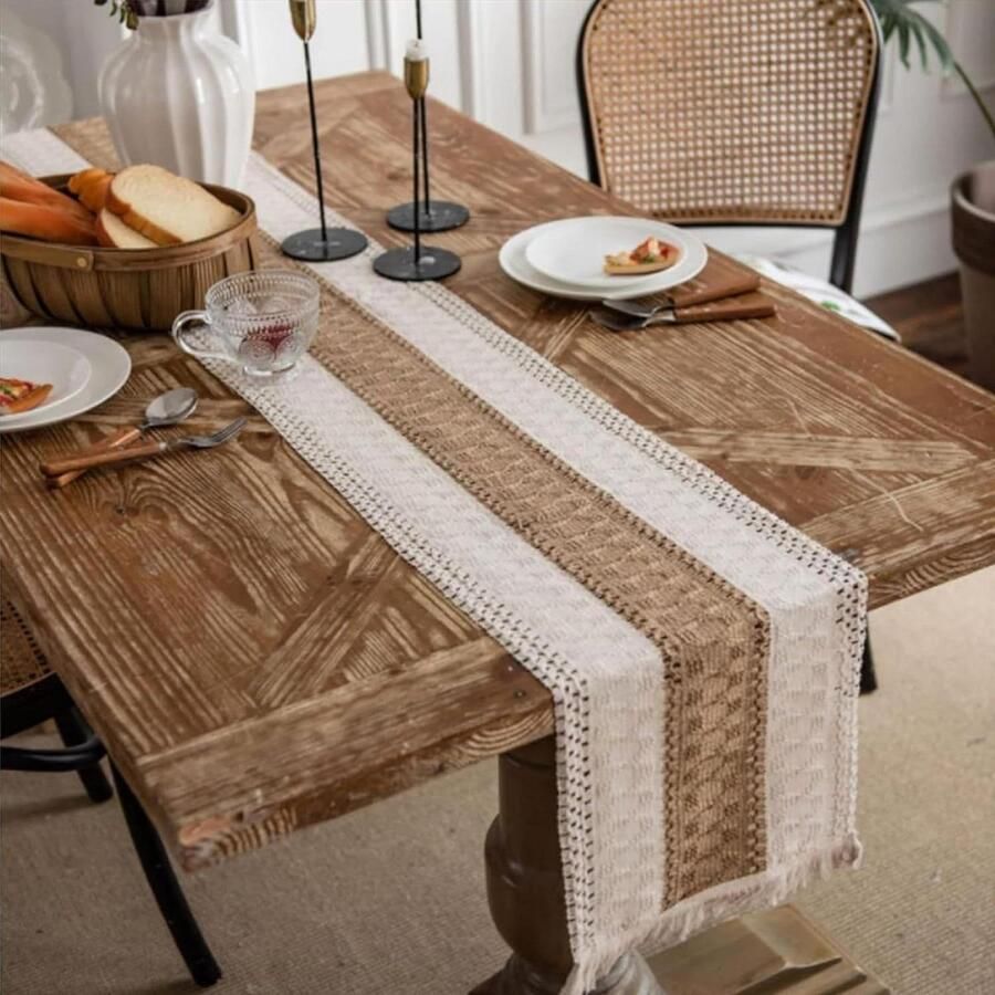 Boho Macrame Table Runner with Fringes and Tassels Wedding and Dining Table Decor 30 x 120 cm