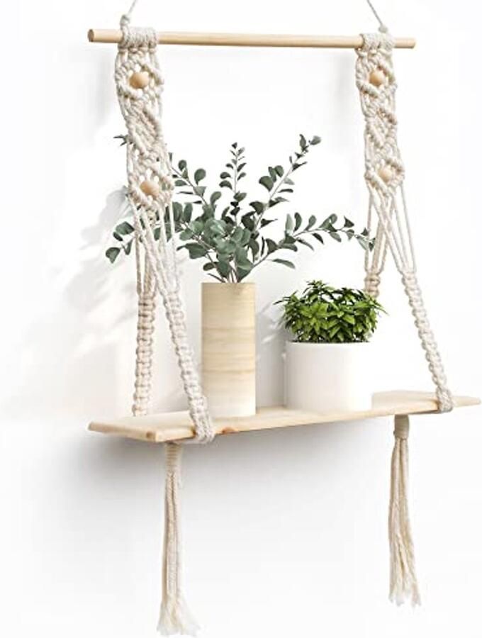 Boho Macramé Wandrek van Hout Zwevende Plank voor Decoratie en Opslag
