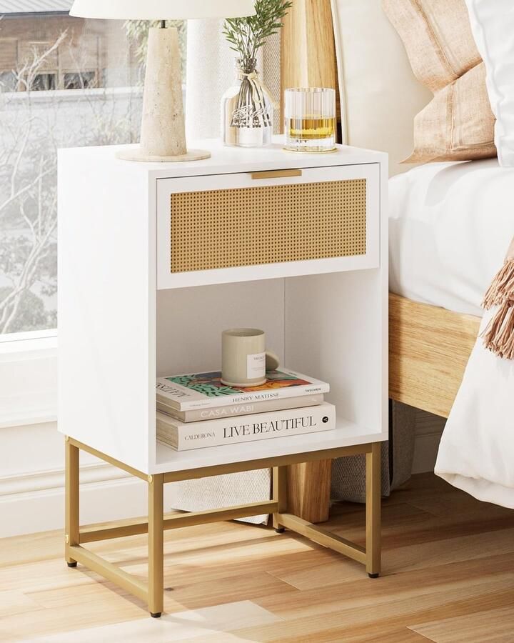 Boho nachtkastje modern rotan 1 stuk wit