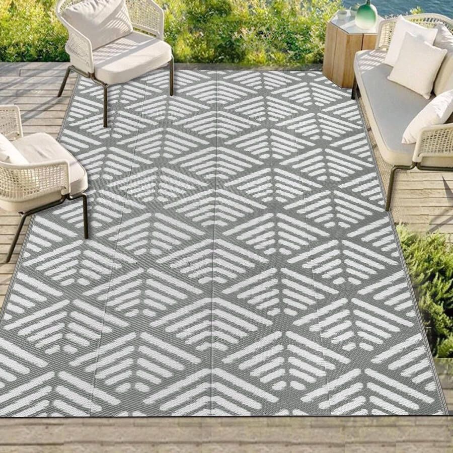 Boho Outdoor terrastapijt 150 x 245 cm omkeerbare mat waterdicht kunststof strotapijt draagbaar camper-campingtapijt voor veranda picknick balkon dek tuin achtertuin strand tent
