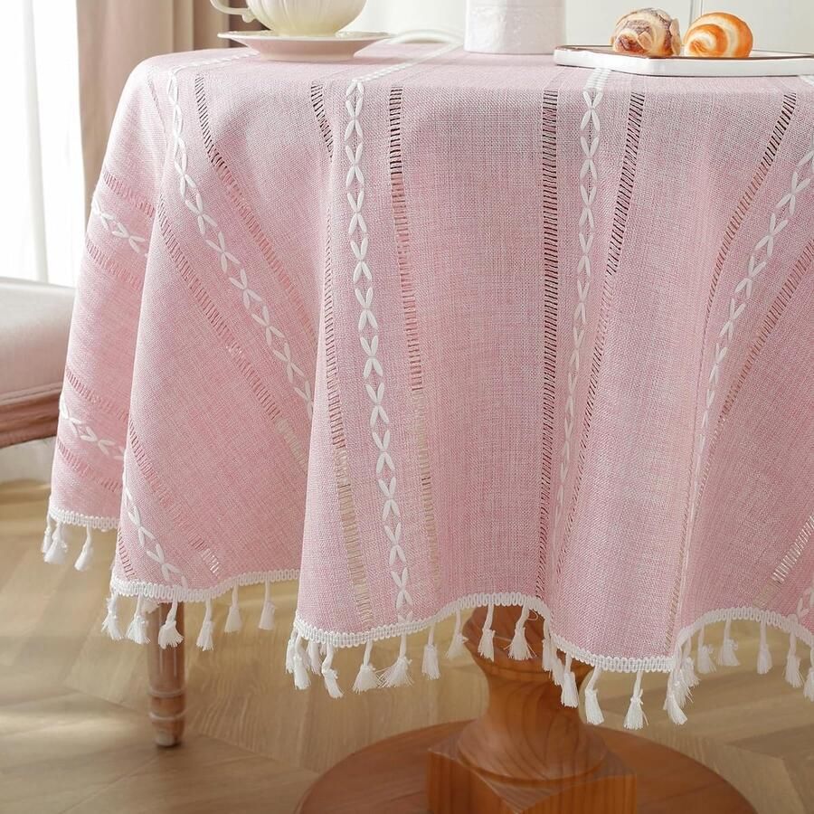 Boho ronde tafelkleden rustiek tafelkleed 1 stuk roze 100 cm