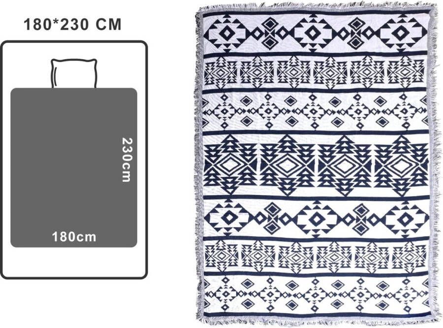 Boho-stijl deken Boho-banksprei sprei 180 x 230 cm 100% handgeweven katoen dubbelzijdig gebreide kwastdeken bankdeken vintage Indiase decoratie voor kamer bank bed