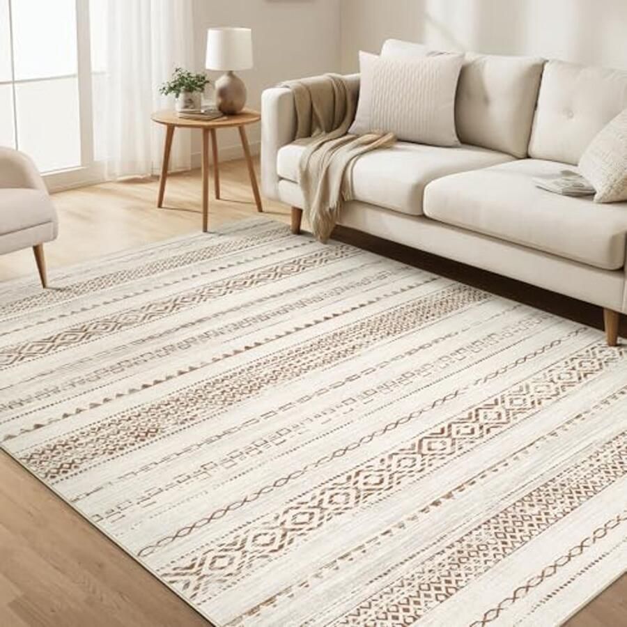 Boho-stijl groot woonkamertapijt met Marokkaans patroon Wasbaar en antislip