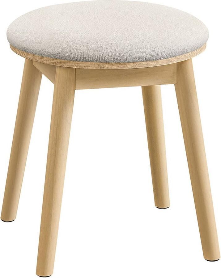 Rootz Living Rootz Boho Style Dressing Kruk Crème Wit Eiken Beige Ronde Poef Rubber Houten Boucle Stof 37cm x 37cm x 43cm