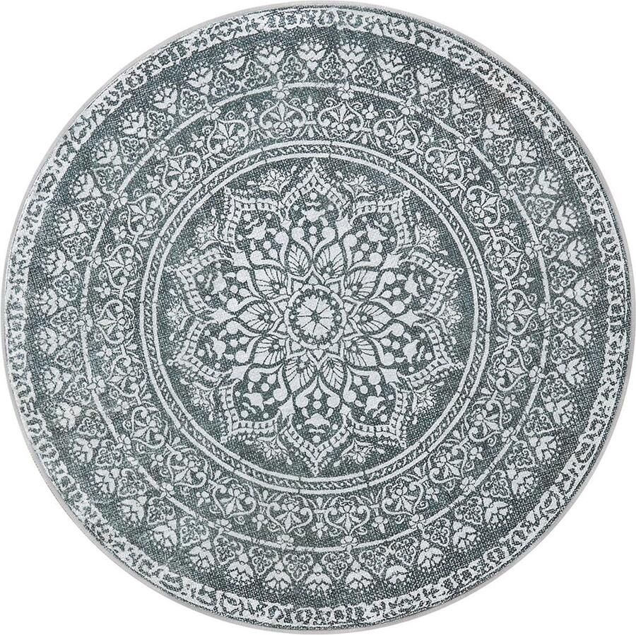 Rootz Living Rootz Boho Style Rond Tapijt Antraciet Grijs Vloerkleed Polyestervilt TPR Lichtgewicht 120 cm Diameter