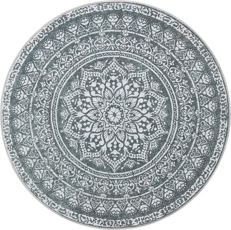 Boho Style Rond Tapijt Antraciet Grijs Vloerkleed Polyestervilt TPR Lichtgewicht 120 cm Diameter
