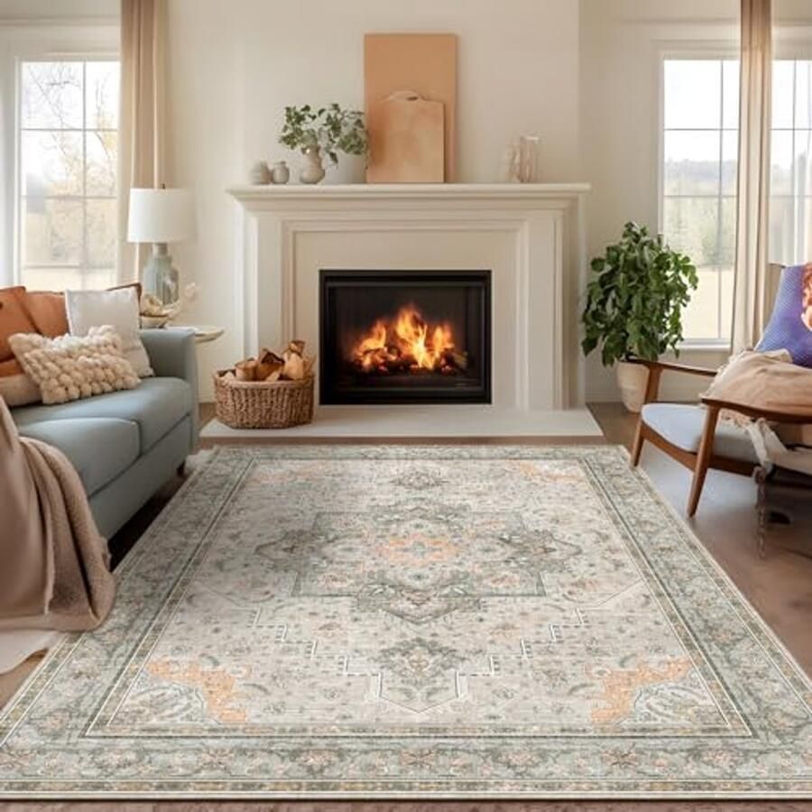 Boho Tapijt 140 x 200 cm Wasbaar Laagpolig Antislip voor Woonkamer Slaapkamer Eetkamer en Keuken Zacht Beige Tapijt