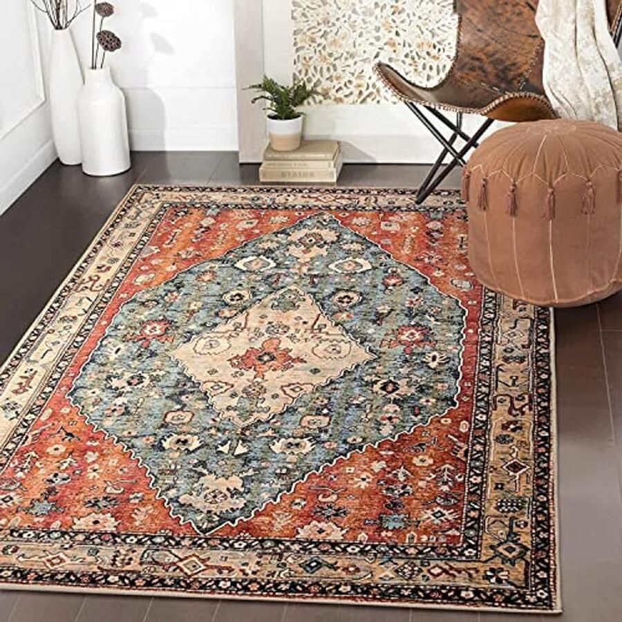 Boho tapijt 90 x 150 cm Wasbaar en antislip Laagpolig voor woonkamer en slaapkamer