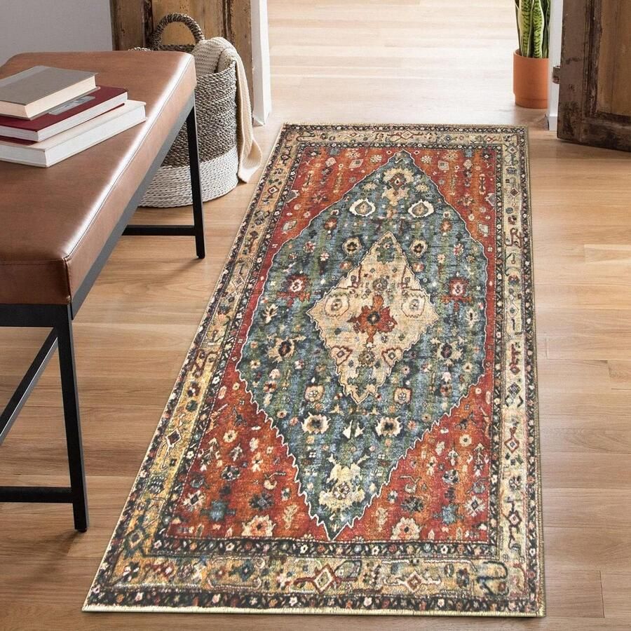 Boho tribal vloerkleed 60 x 130 cm gangloper deurmat Boheemse stijl imitatiewol antislip wasbaar laagpolig tapijt keuken wasruimte entree badkamer vloerkleed