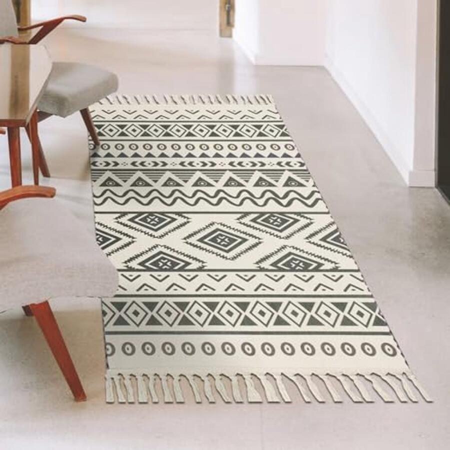 Boho vloerkleed 50 x 80 cm Wasbaar en Antislip Geometrische Print voor Woonkamer Slaapkamer en Entree