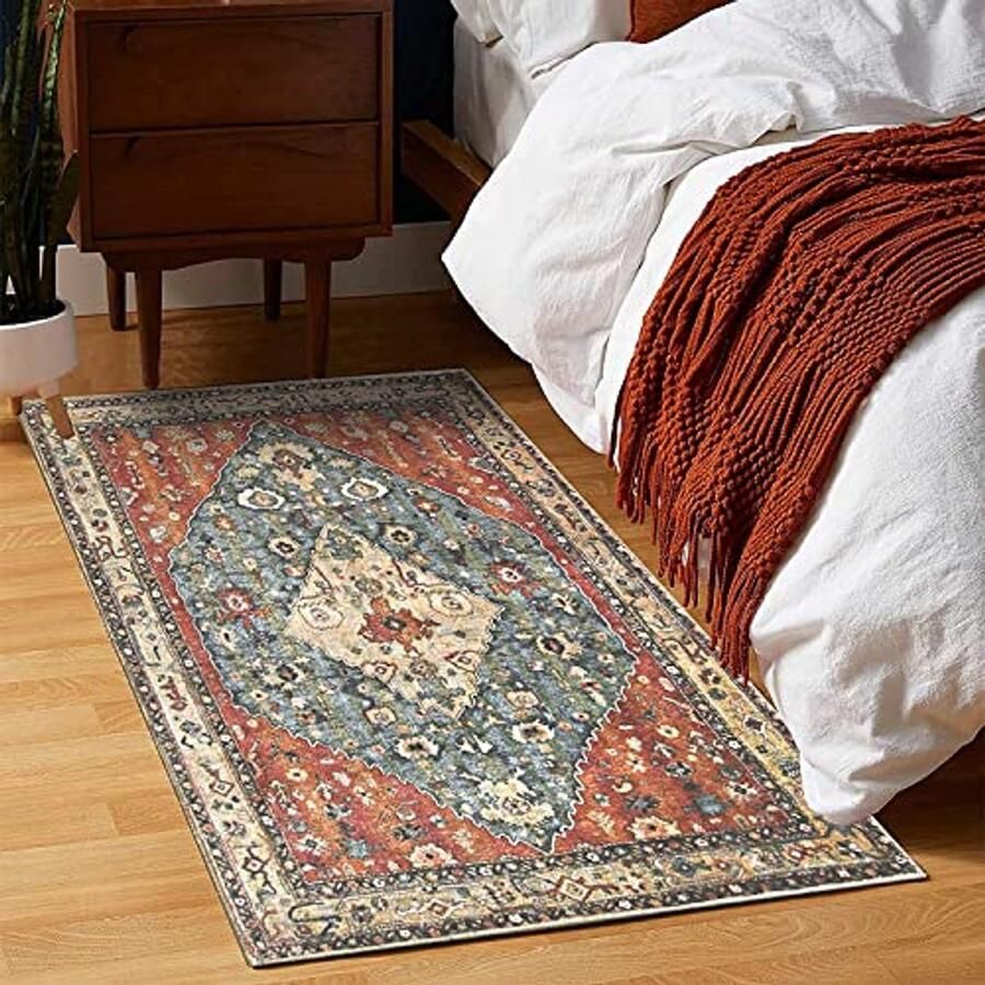 Boho Vloerkleed Hal Runner 60 x 130 cm Wasbaar Antislip Vintage Rood