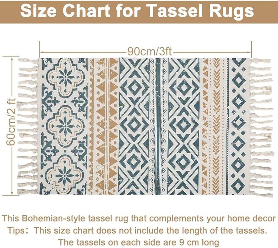 Boho vloerkleed vintage stijl 1 stuk katoen 60 x 90 cm