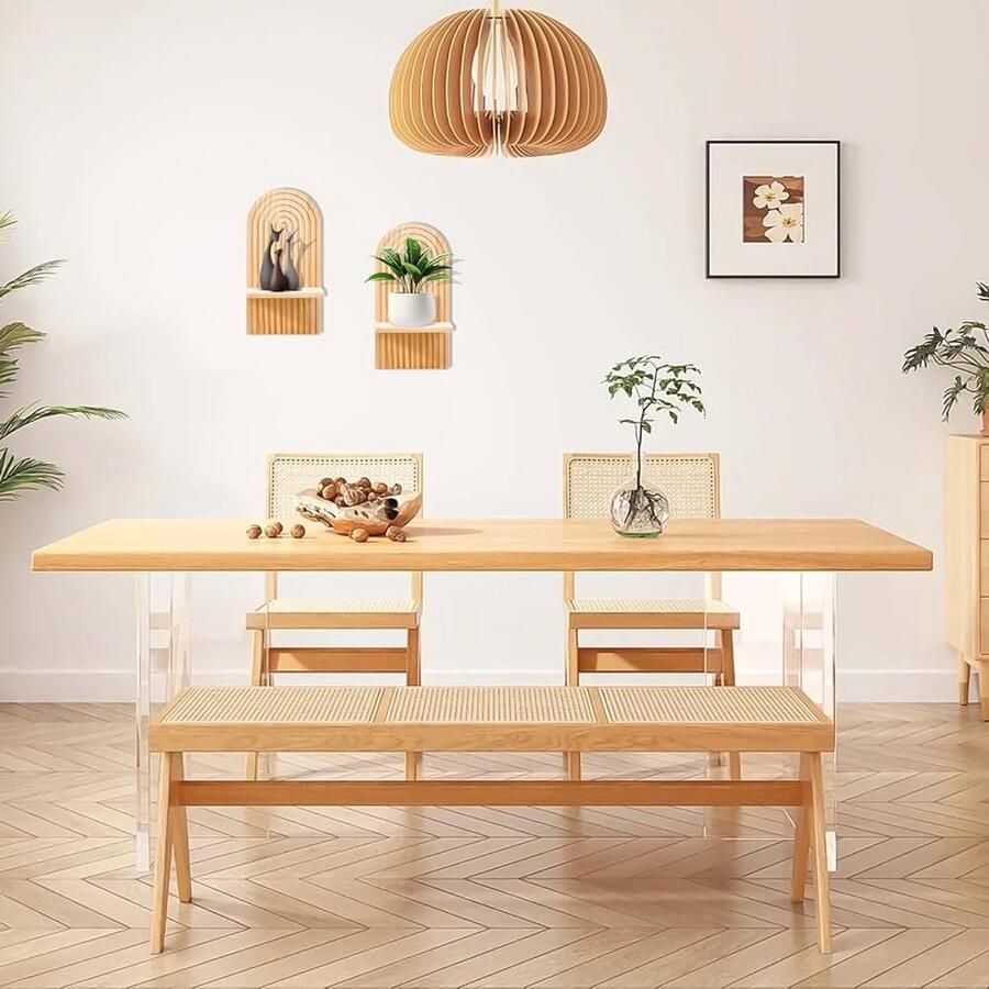 Boho Wandplank van Hout Zwevende Plank met Verborgen Ophanging Decoratief voor Woonkamer en Slaapkamer