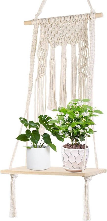 Boho wandrek handgeweven zwevend rek wanddecoratie hangrek macramé decoratie voor balkon slaapkamer woonkamer kinderkamer thuiskantoor