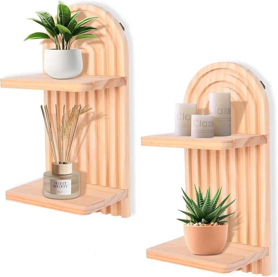 Boho Wandrek Hout Decoratie voor Slaapkamer en Woonkamer 2 Stuks Houten Zwevend