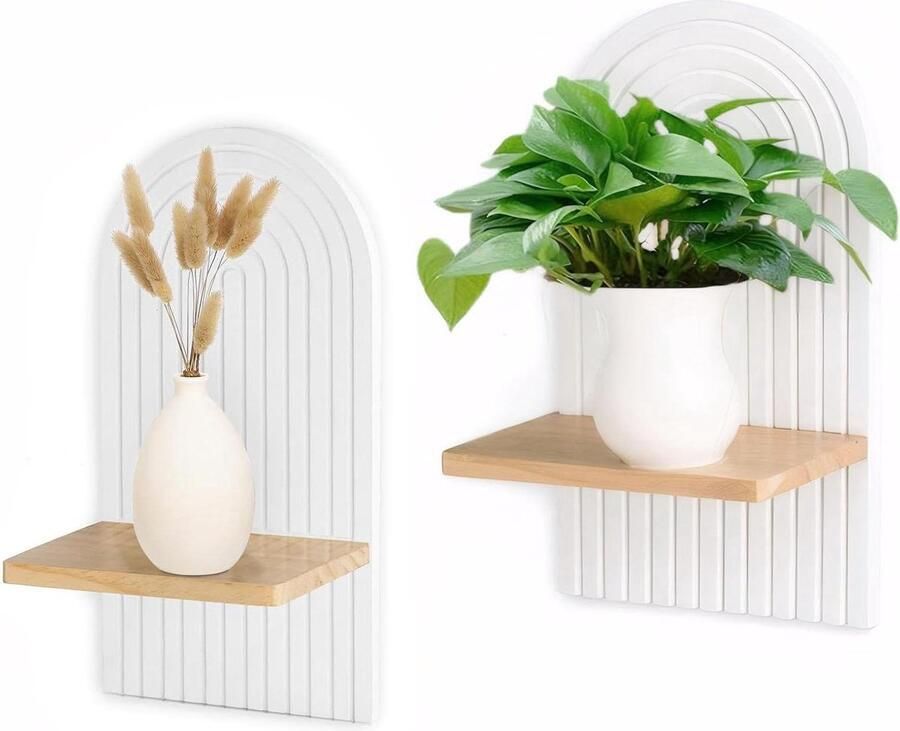 Boho Wandrek Wanddecoratie Set van 2 Wit Hout 18 x 12 x 35 cm