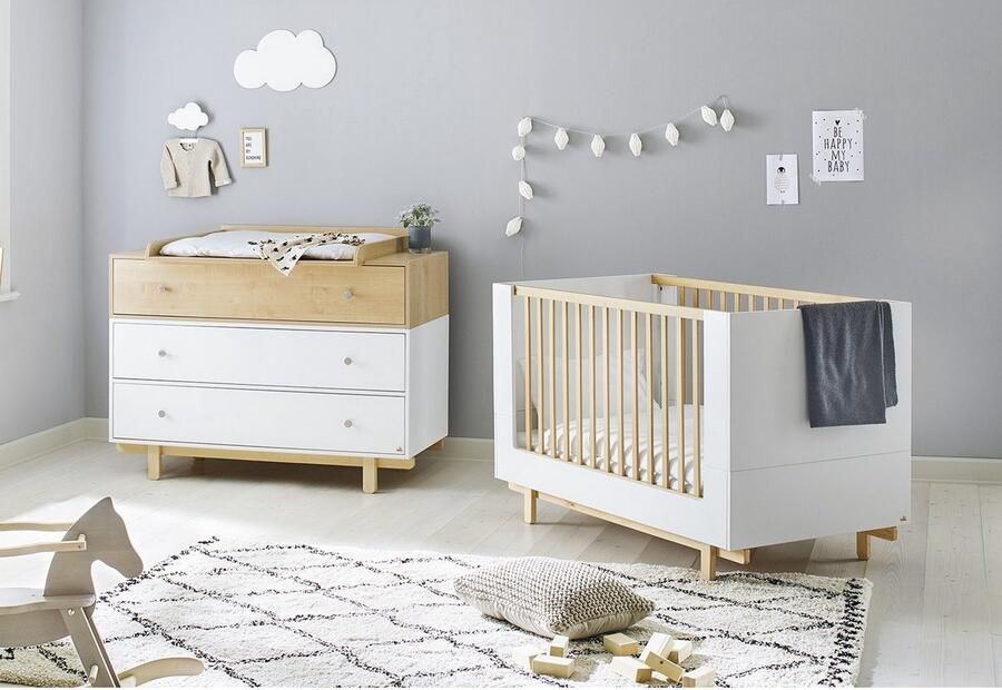 Rootz Living Rootz Boks 2-delige kinderkamerset ledikantbed babybedje om te bouwen tot juniorbed 144x78x90cm brede commode 126x78x99cm