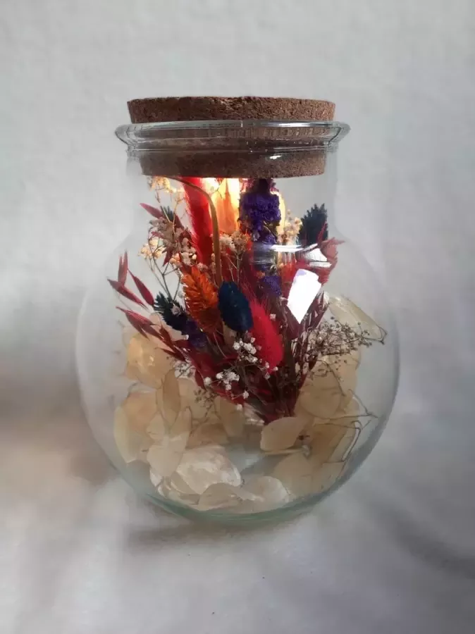 Vaas met droogbloemen Led verlichting Glazen vaas Flora Cadeau voor vrouw Verjaardag 22 cm