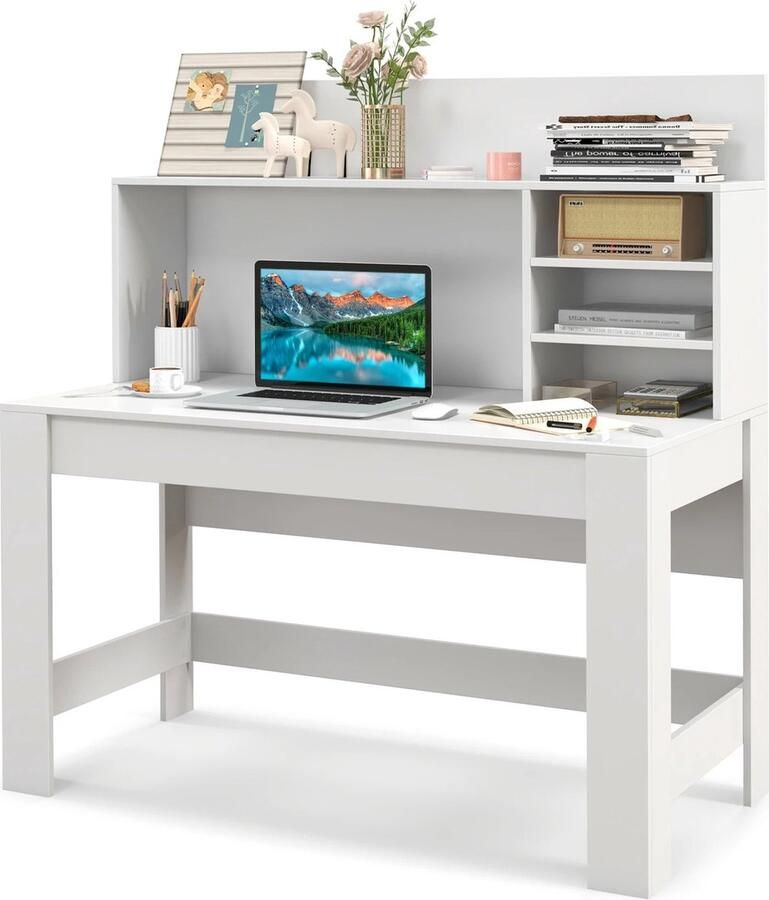 Boleen Bureau met Opzetstuk Bureaus Home office Kantoor Computer bureau 120x54x129cm Wit