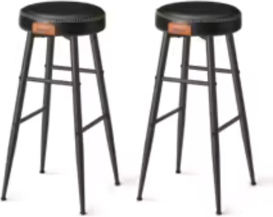 Vasalge Vasagle Elegante Stijl Barkruk Barkrukken Set van 2 Ideaal voor Keuken en Bar Leer 76.2 Cm Hoog Zwart