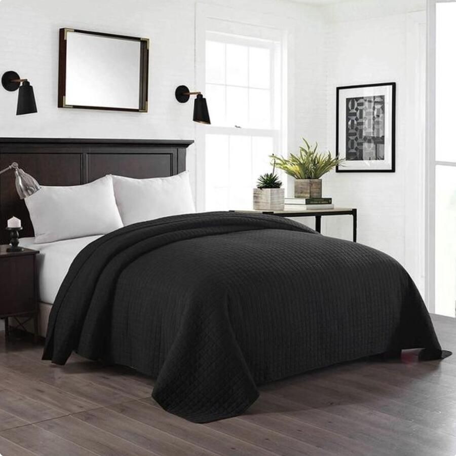 Bolt Edge Bedsprei Zwart Polyester Voor 2 persoons bedden 220x240cm