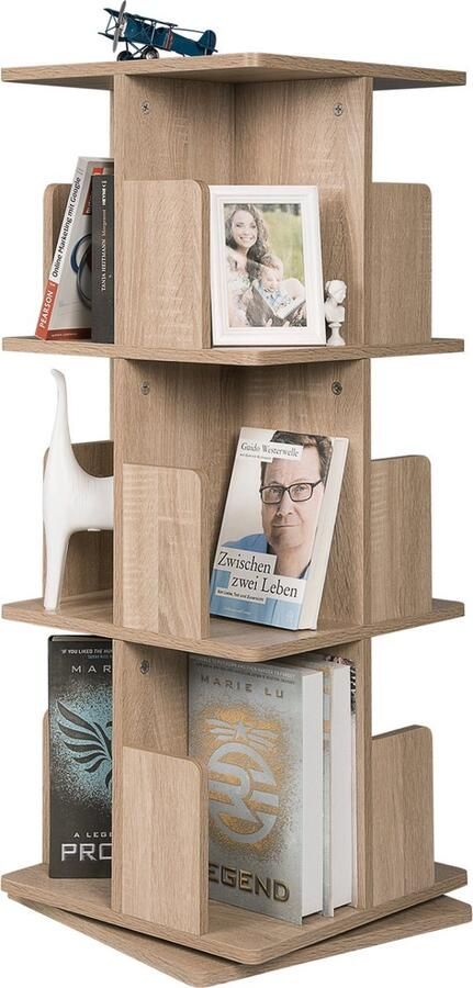 Bolt Edge Draaibare Boekenkast Modern Oak Hout 3 lagen 39x39x97cm