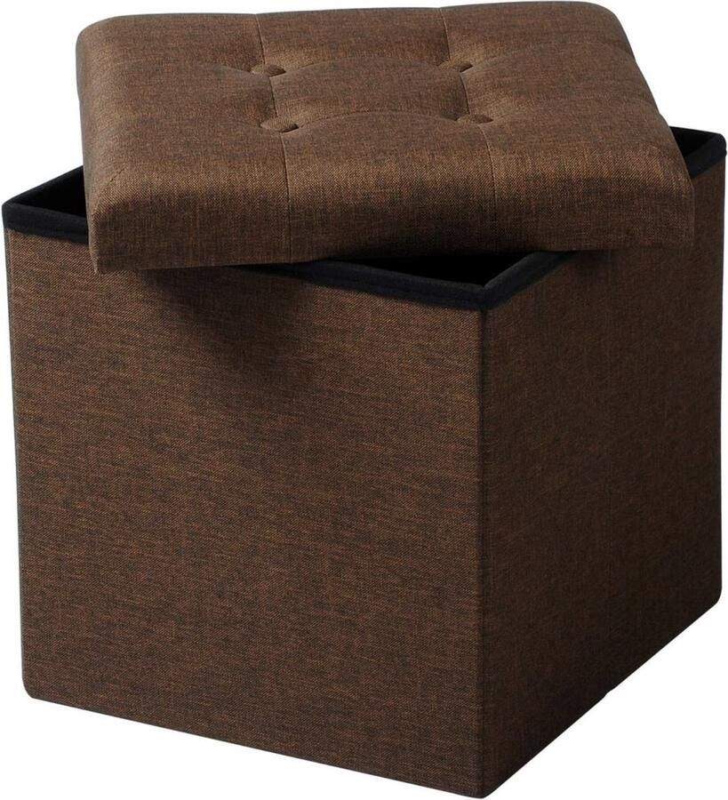 Bolt Edge Poef Bruin Stof Opbergbank Poef Zitkist Opbergbox Hocker 50x35x45cm