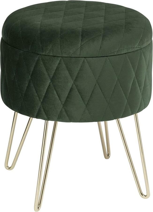 Bolt Edge Poef Rond Velvet Groen Opbergruimte 31.5x31.5x36cm